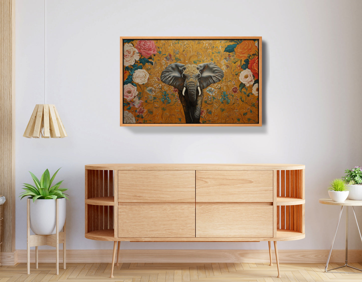 Elephant Gold Floral Black African American canvas print view 44