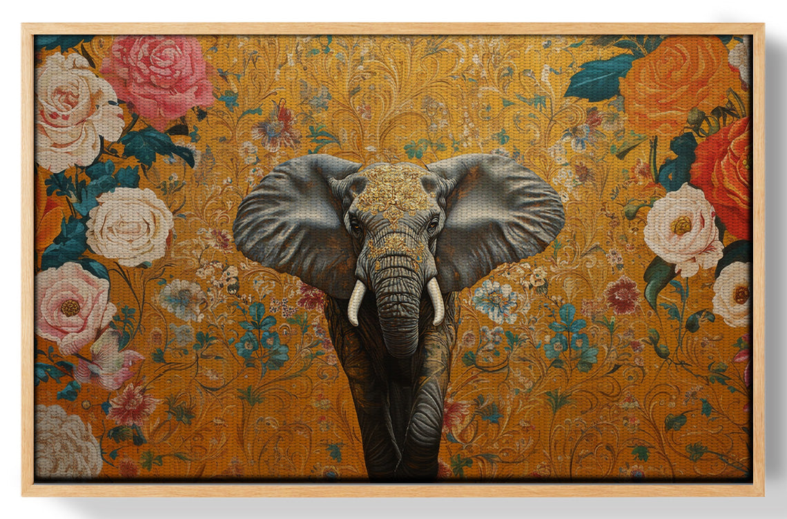 Elephant Gold Floral Black African American canvas print view 49