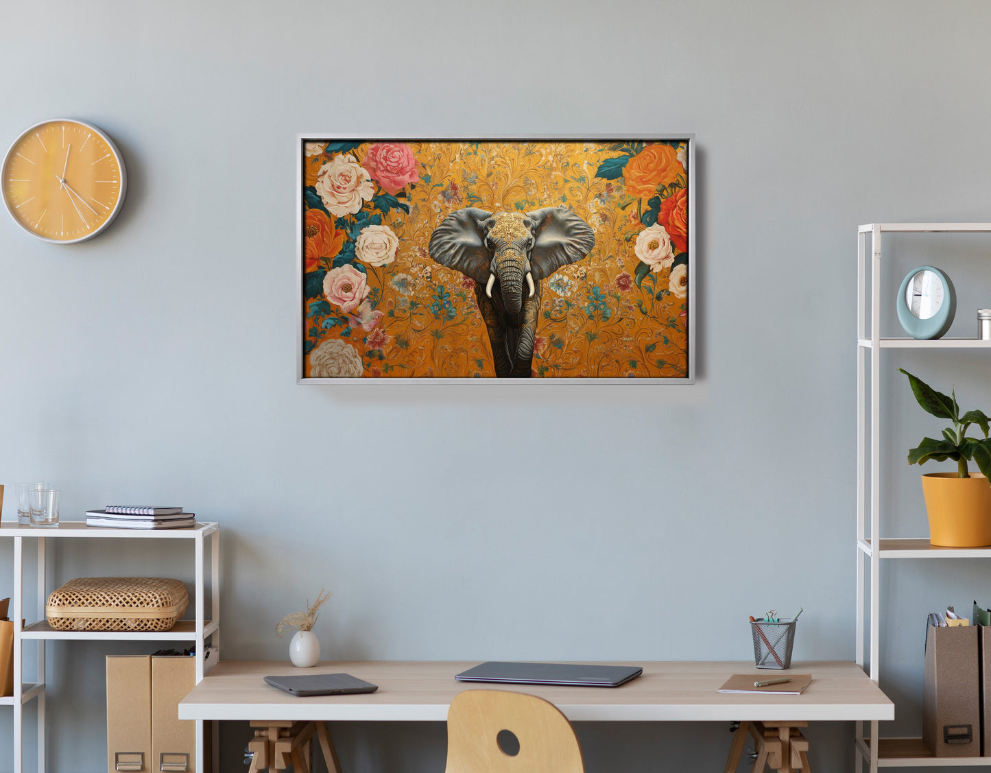 Elephant Gold Floral Black African American canvas print view 60