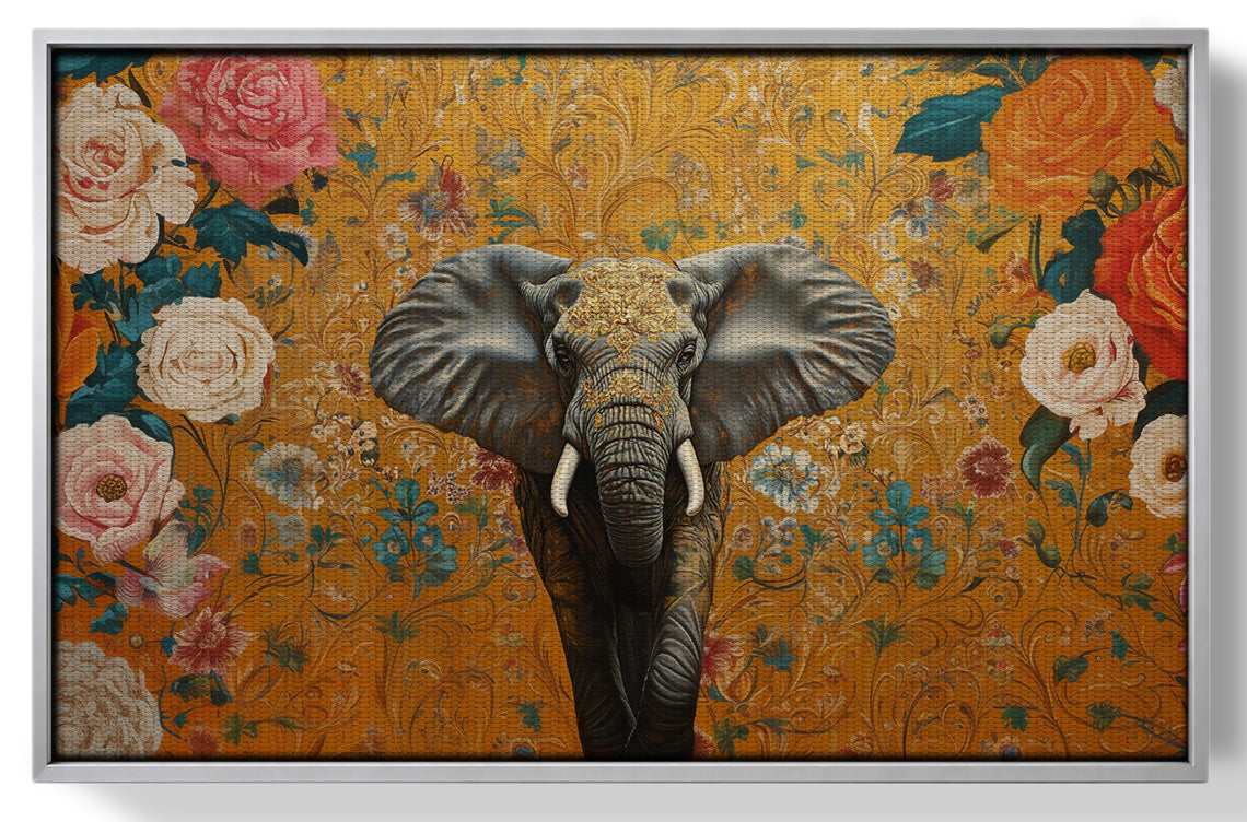 Elephant Gold Floral Black African American canvas print view 55