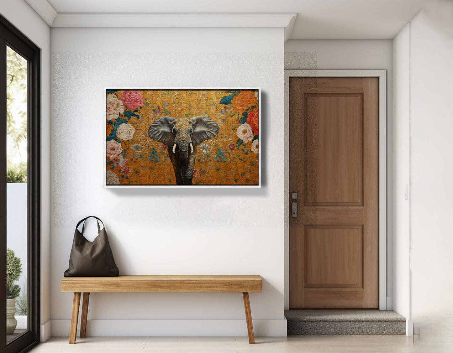 Elephant Gold Floral Black African American canvas print view 65