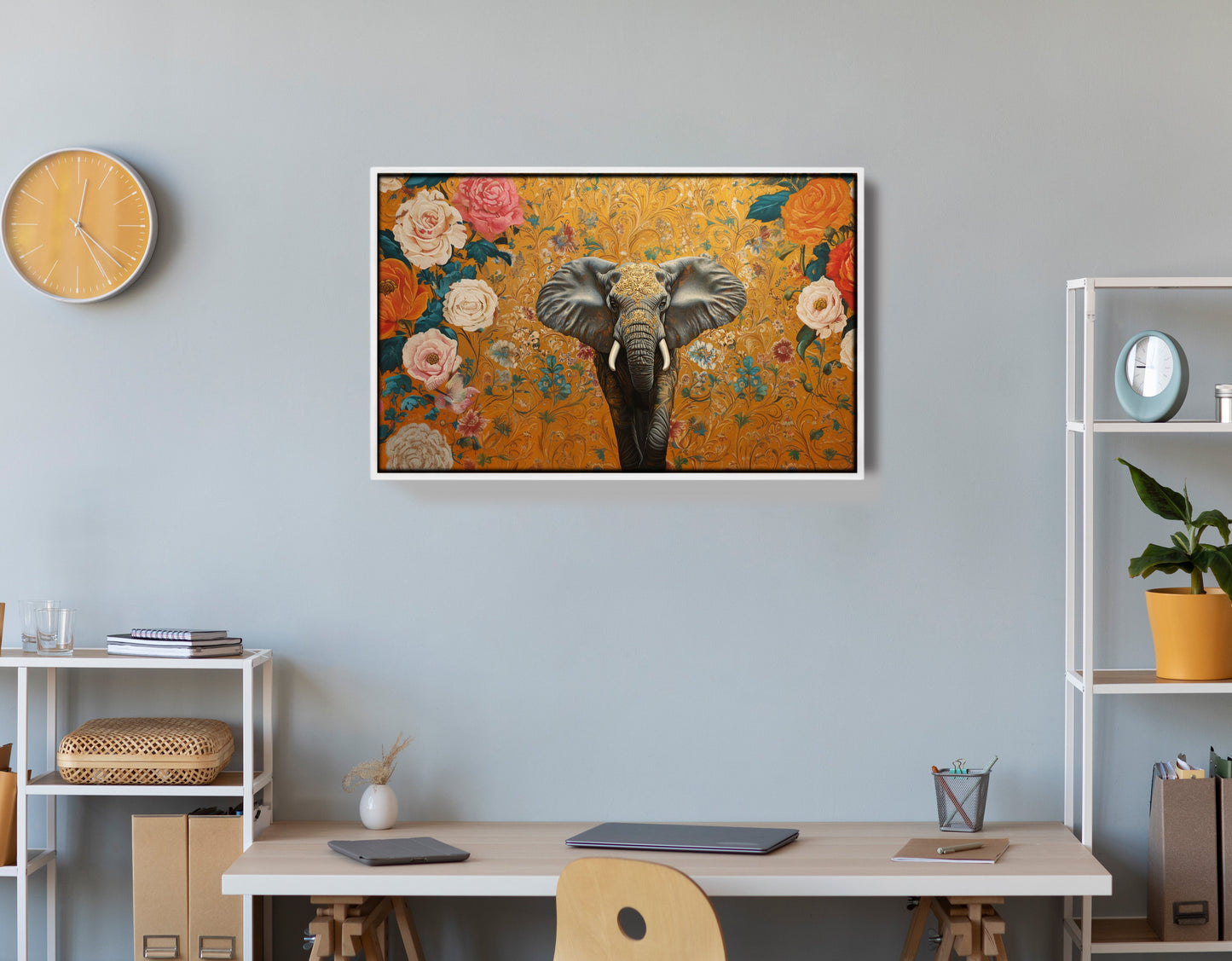 Elephant Gold Floral Black African American canvas print view 66