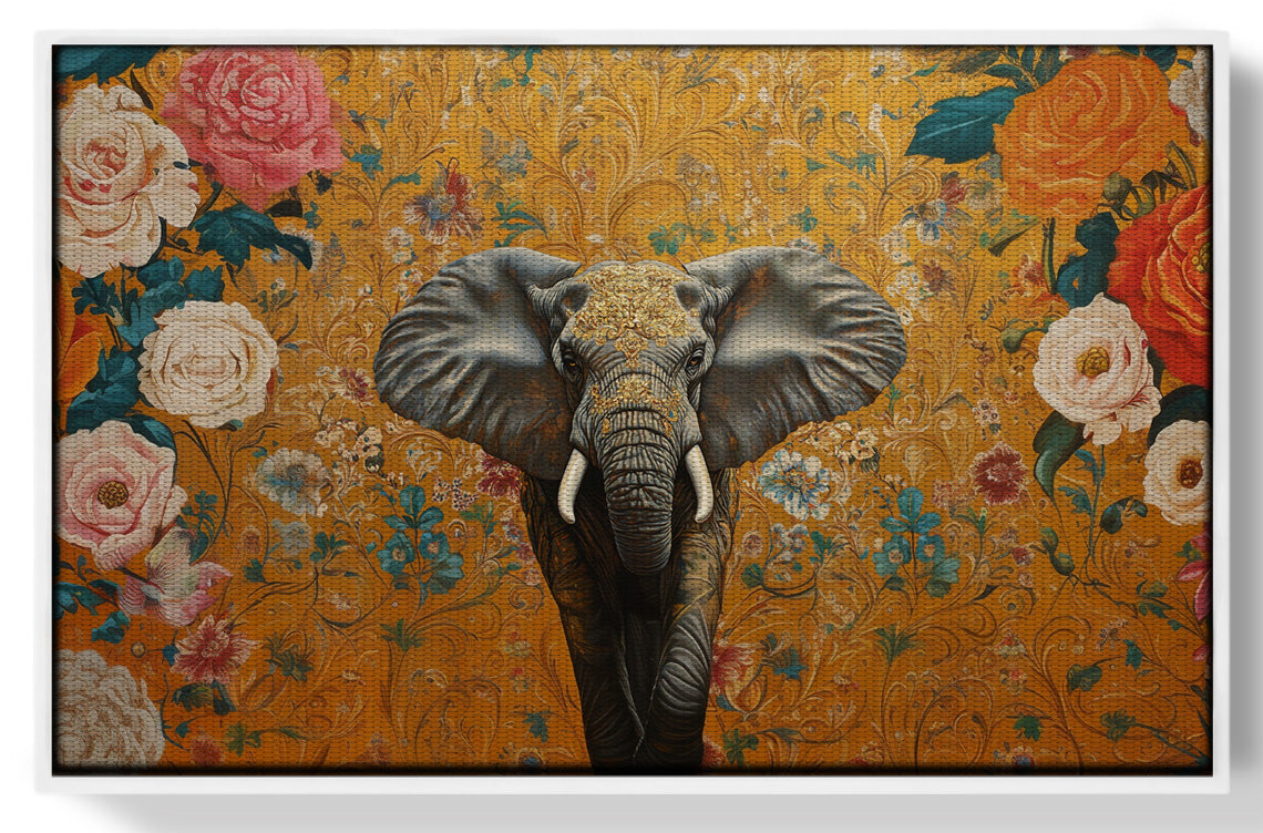 Elephant Gold Floral Black African American canvas print view 61