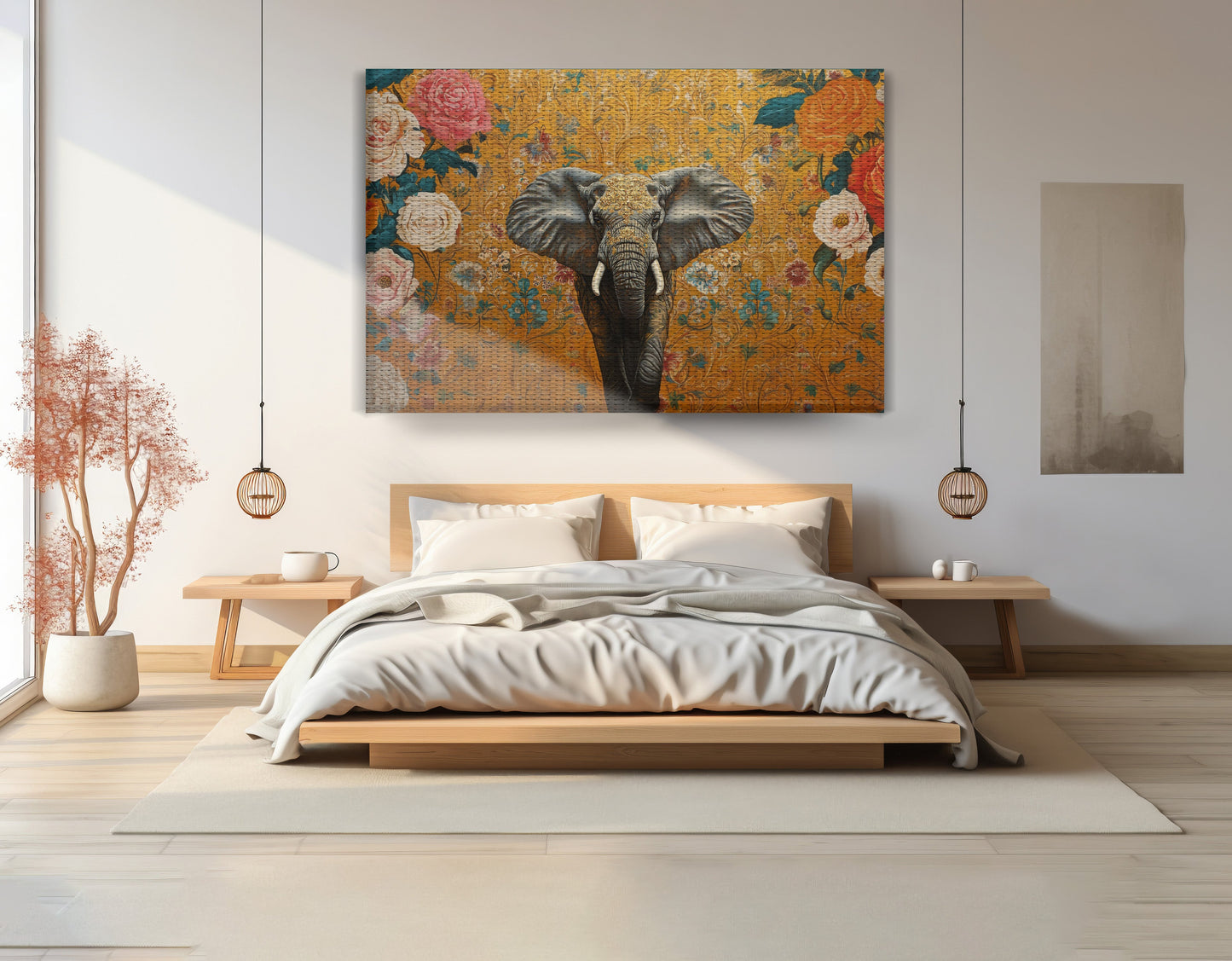 Elephant Gold Floral Black African American canvas print view 15
