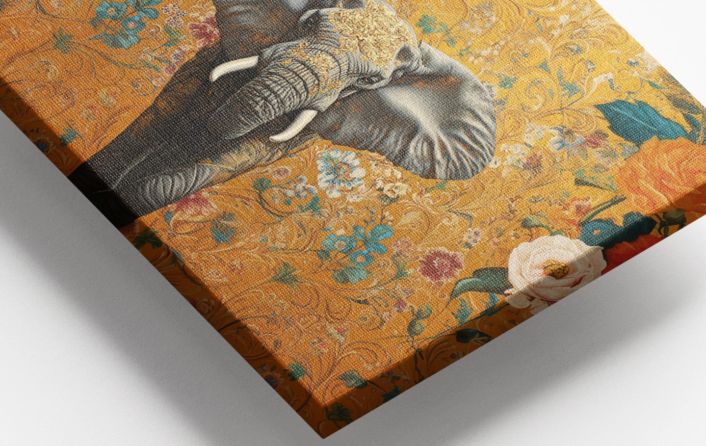 Elephant Gold Floral Black African American canvas print view 16
