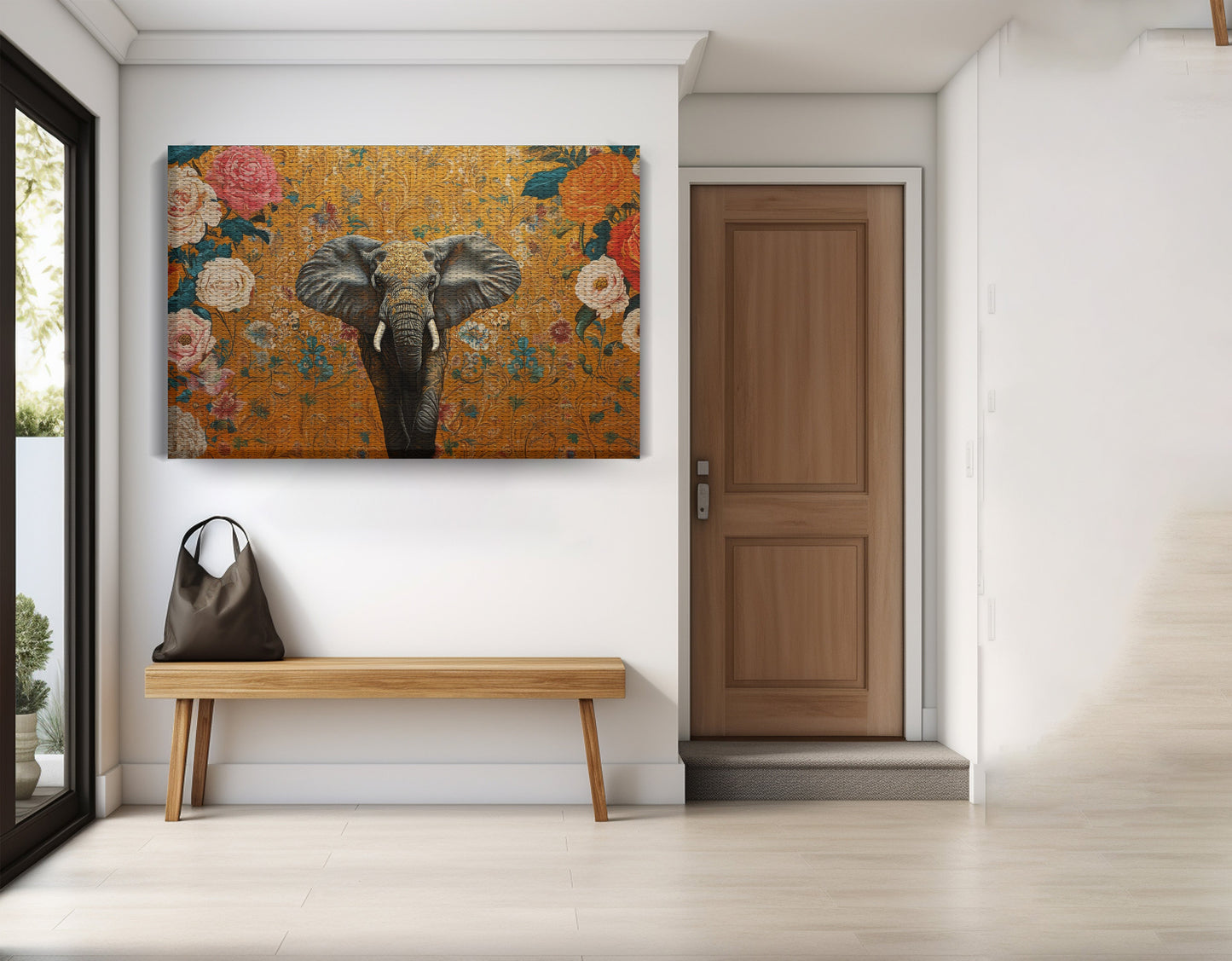 Elephant Gold Floral Black African American canvas print view 17