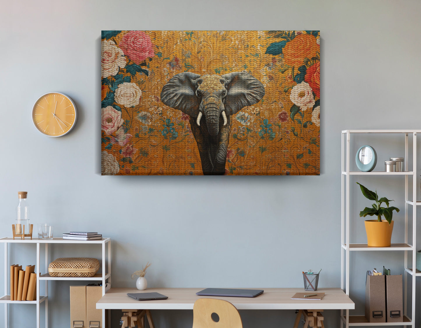 Elephant Gold Floral Black African American canvas print view 18