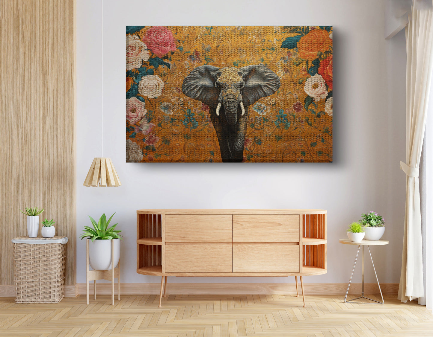 Elephant Gold Floral Black African American canvas print view 14