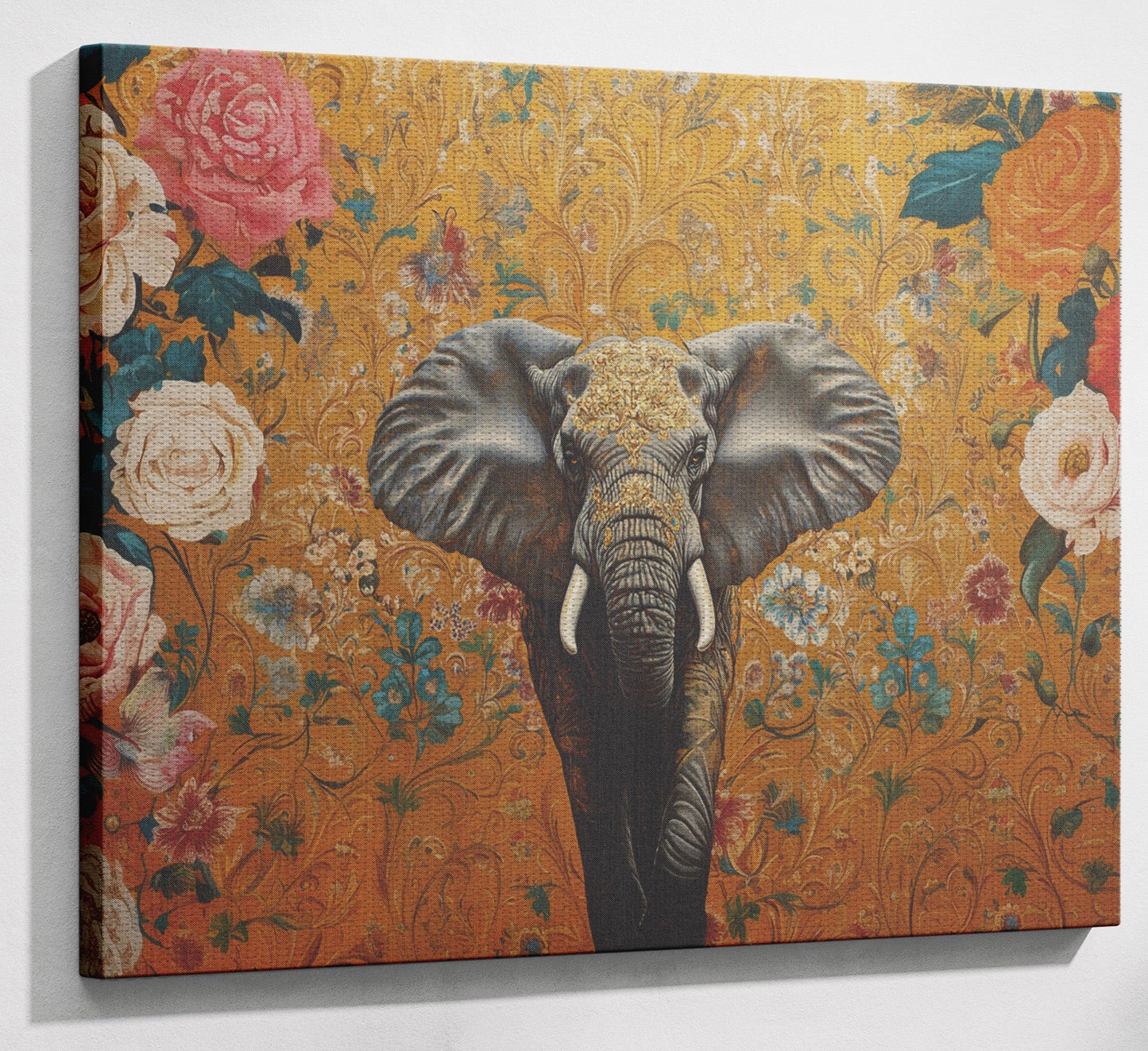 Elephant Gold Floral Black African American canvas print view 13