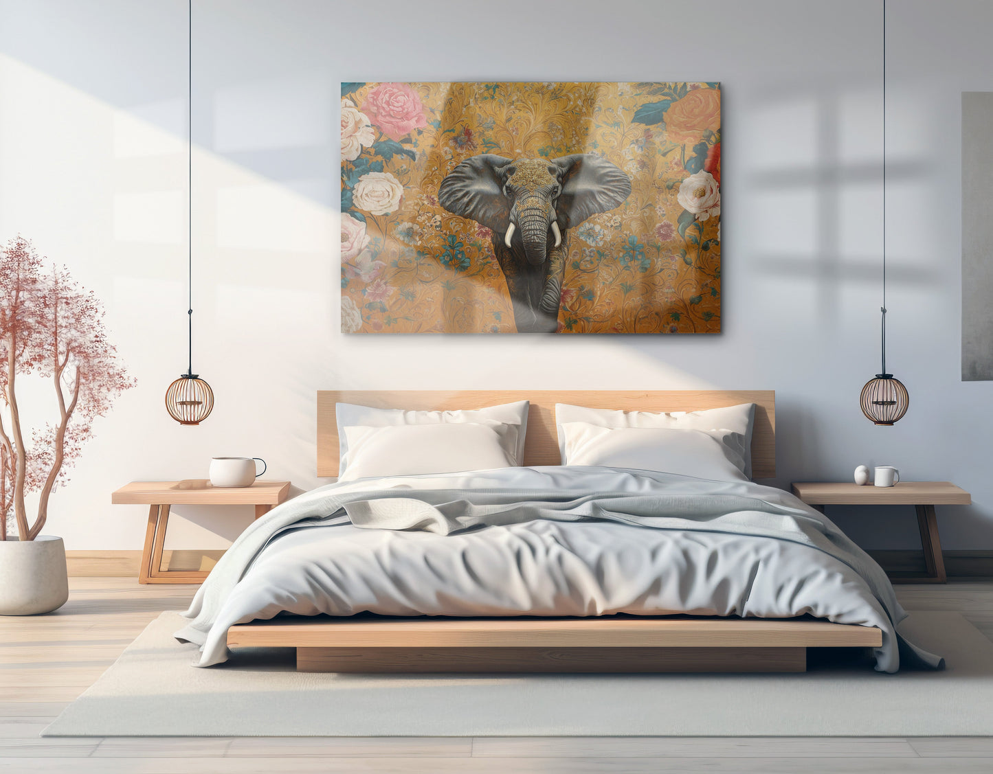 Elephant Gold Floral Black African American canvas print view 21