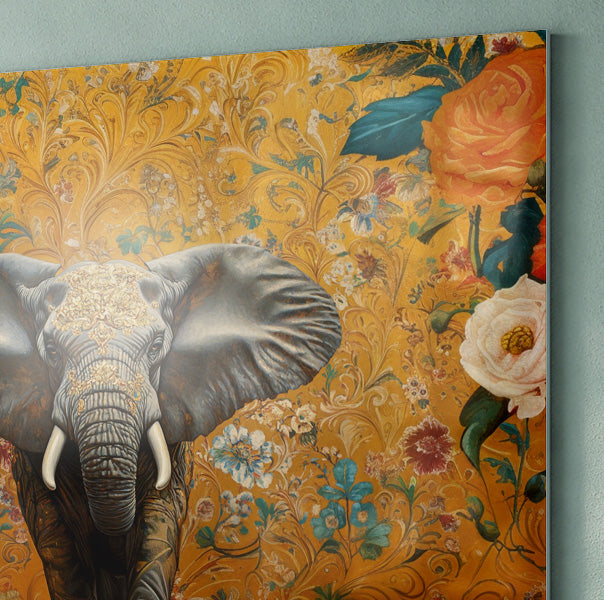 Elephant Gold Floral Black African American canvas print view 22