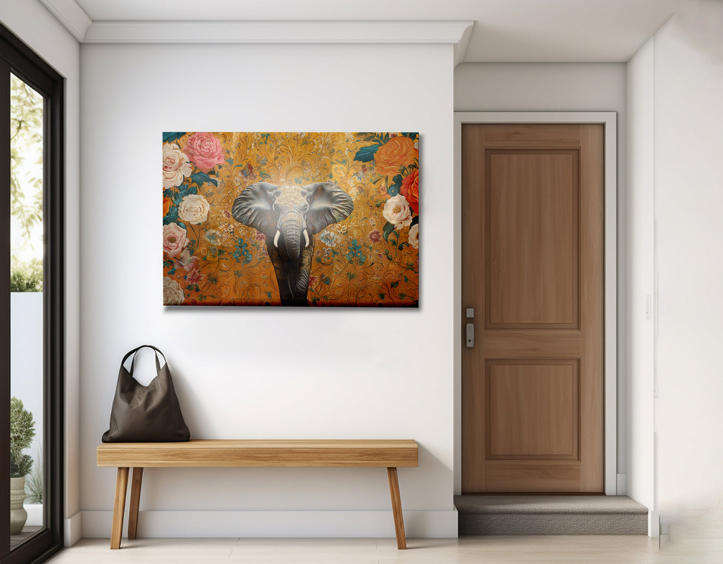 Elephant Gold Floral Black African American canvas print view 23