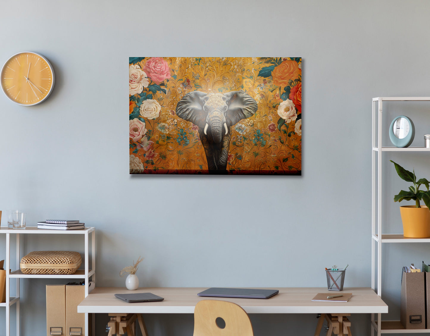 Elephant Gold Floral Black African American canvas print view 24
