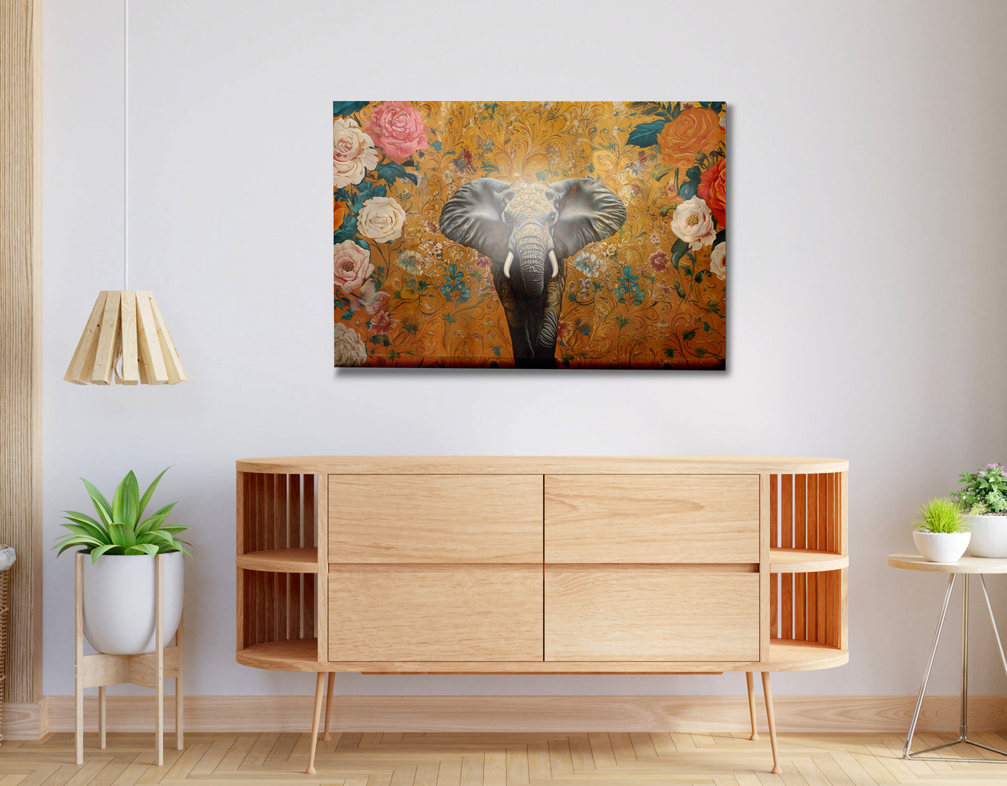 Elephant Gold Floral Black African American canvas print view 20