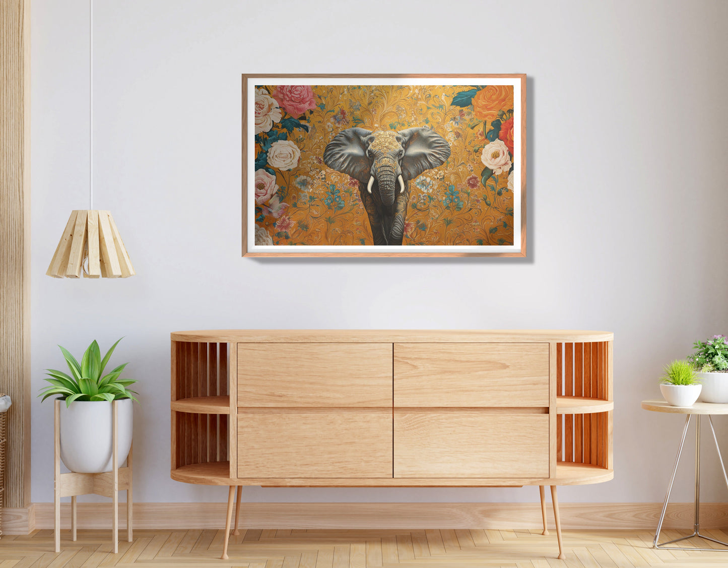 Elephant Gold Floral Black African American canvas print view 80