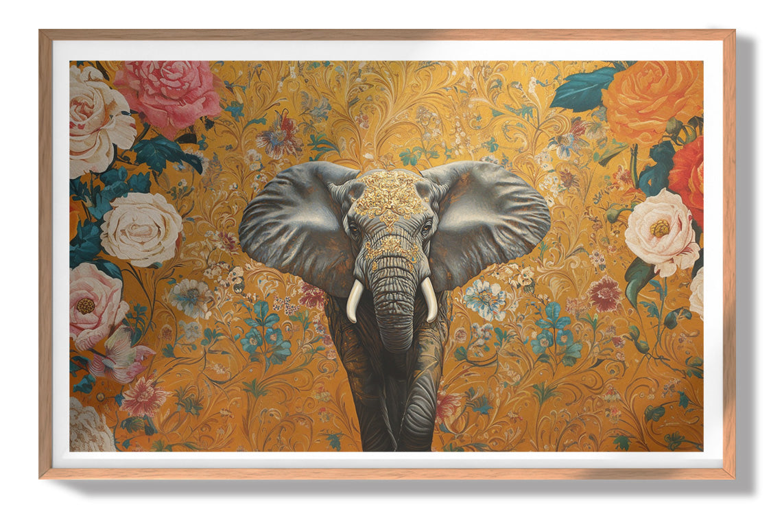 Elephant Gold Floral Black African American canvas print view 79