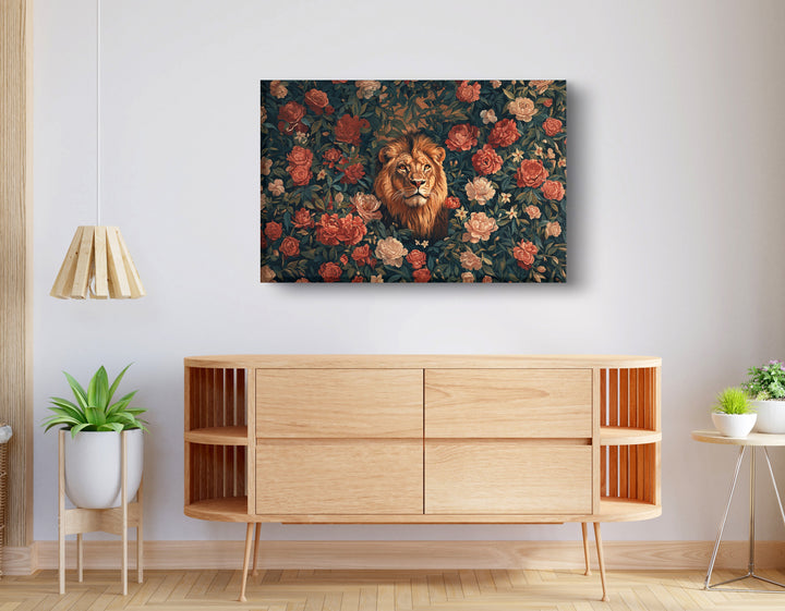 Lion Rose Floral Black Wall Art
