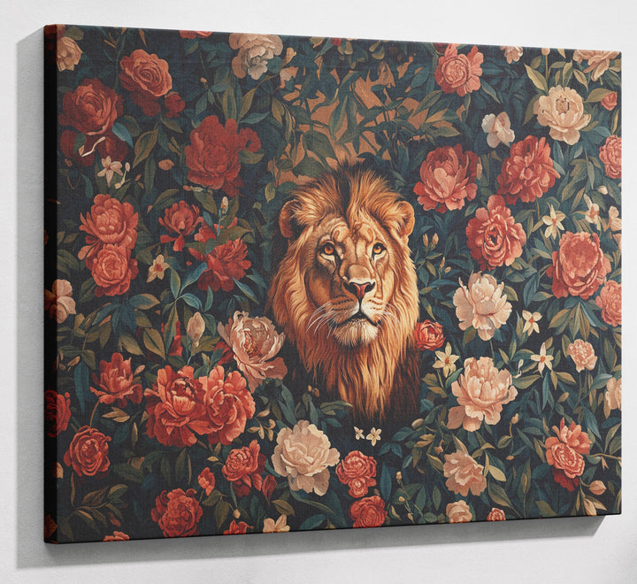 Lion Rose Floral Black African American canvas print canvas print with visible wall art format