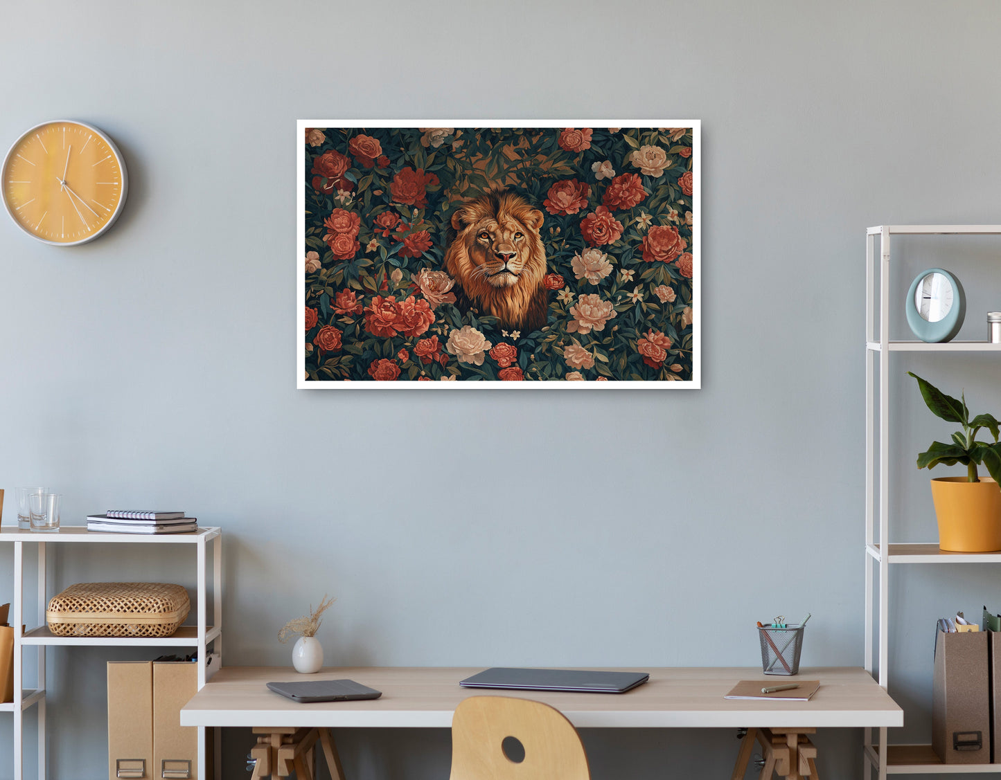 Lion Rose Floral Black African American canvas print print view