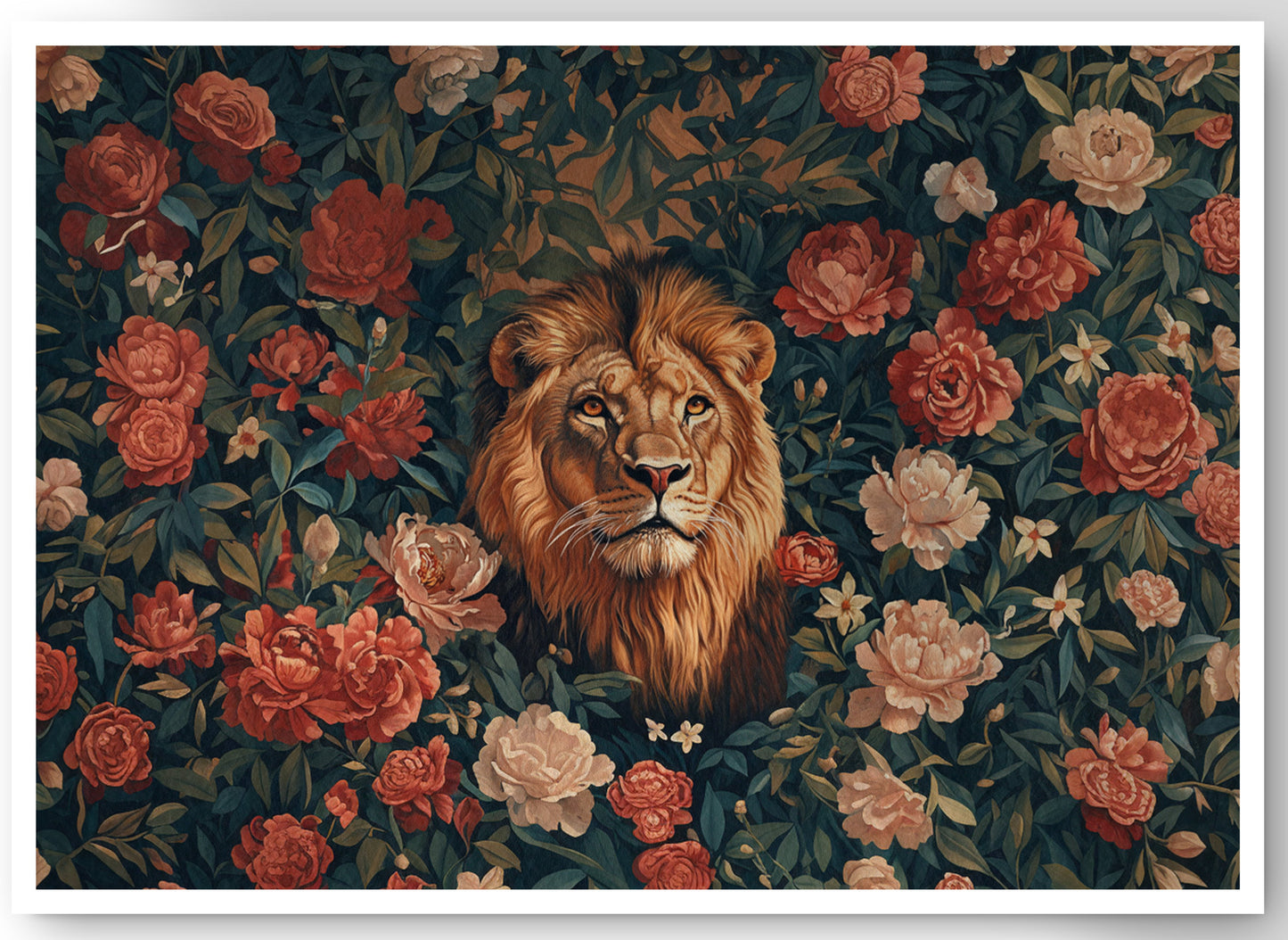 Lion Rose Floral Black African American canvas print by MoomZee Artwork