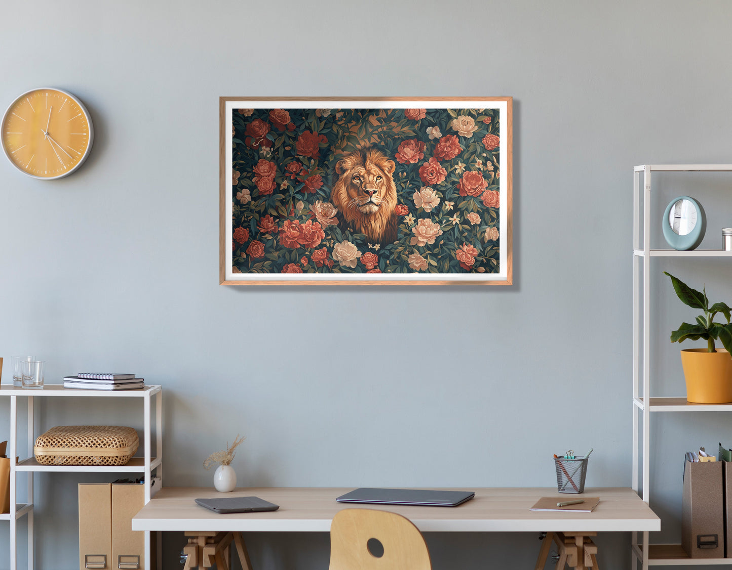 Lion Rose Floral Black African American canvas print view 84