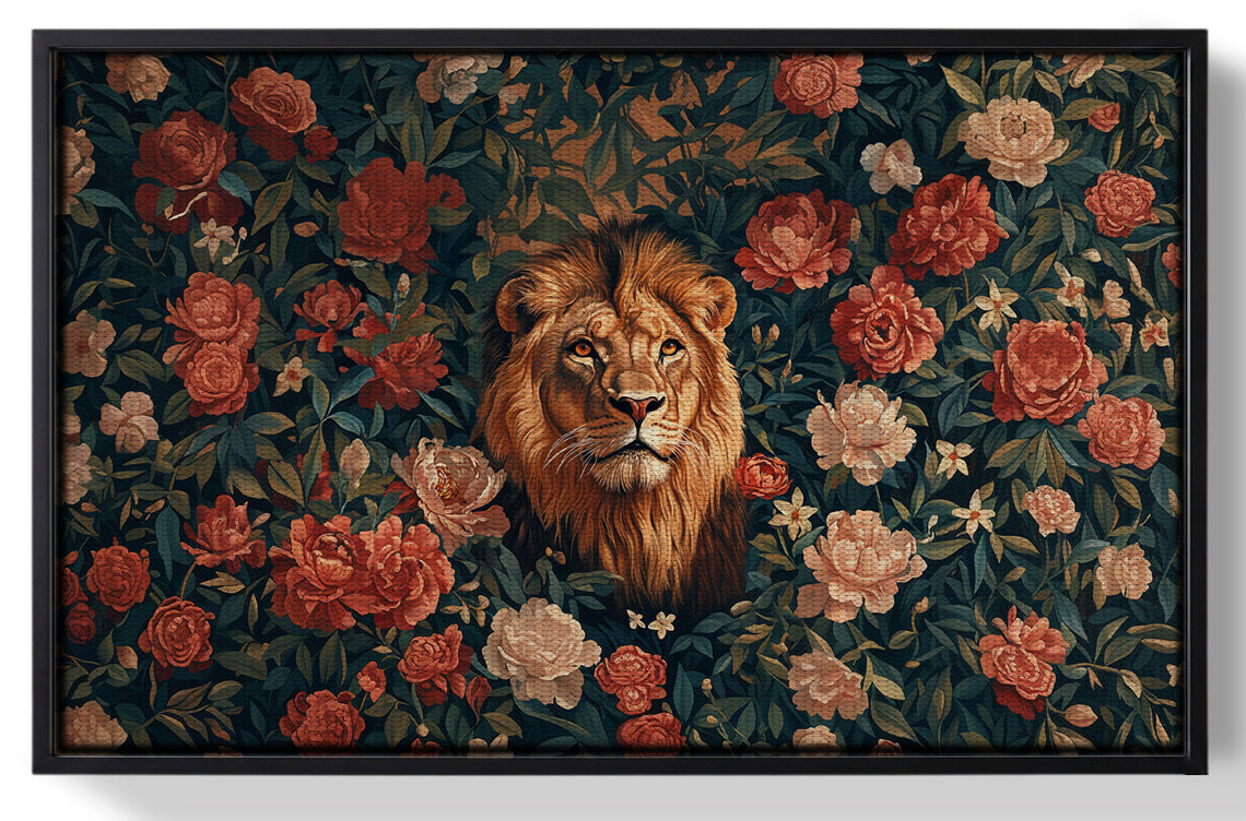 Framed Lion Rose Floral Black African American canvas print for home decor