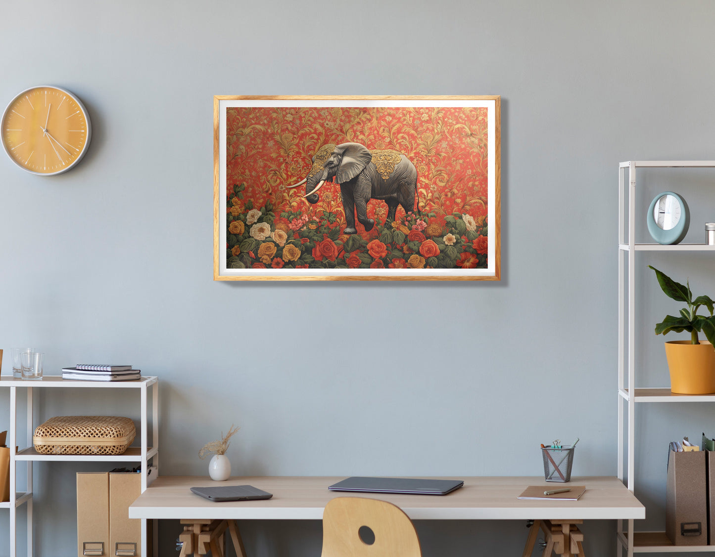 Elephant Floral Rose Black African American canvas print view 78