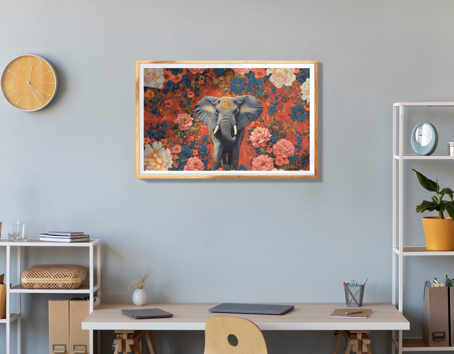 Elephant Damask Floral African American canvas print view 78