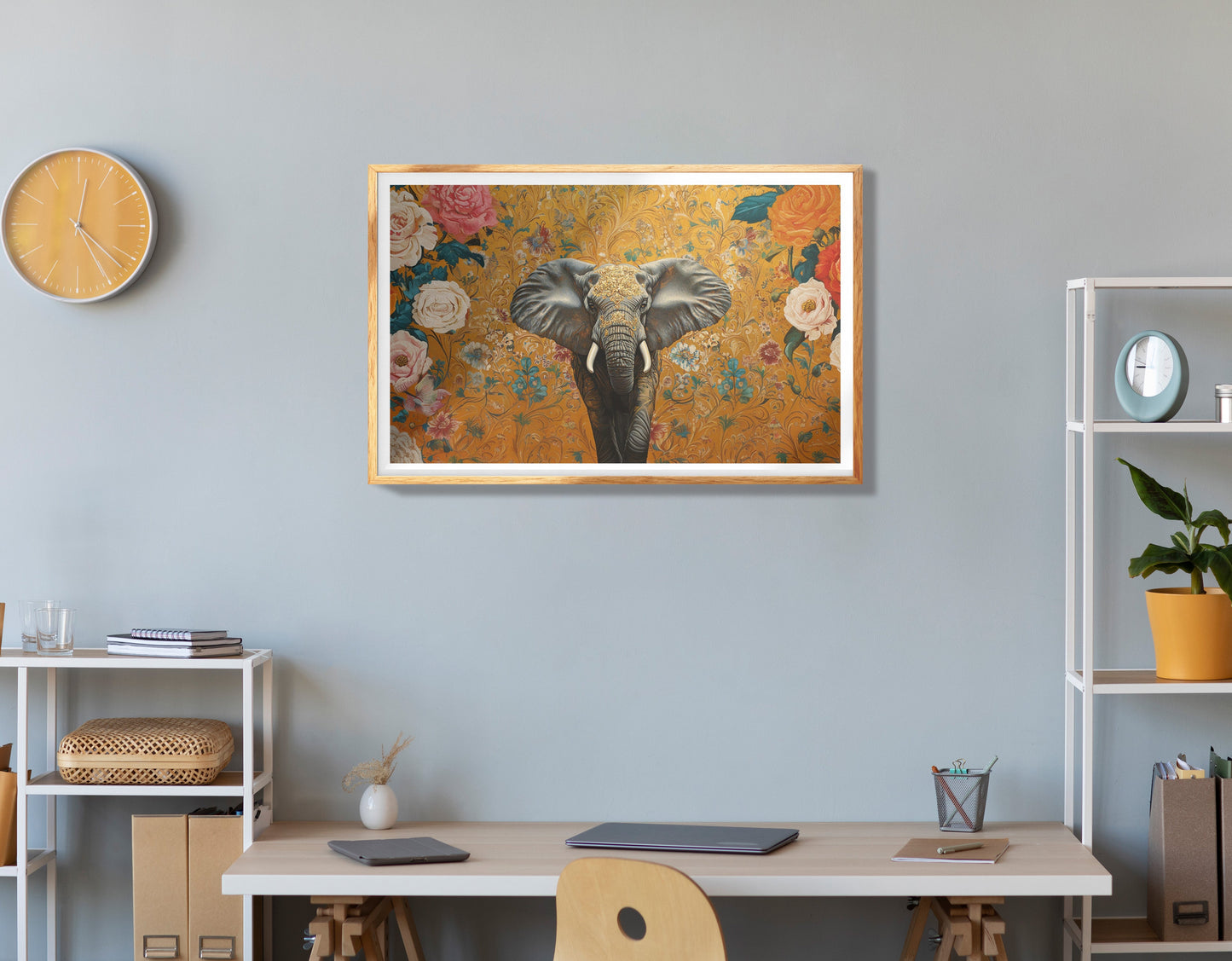 Elephant Gold Floral Black African American canvas print view 78