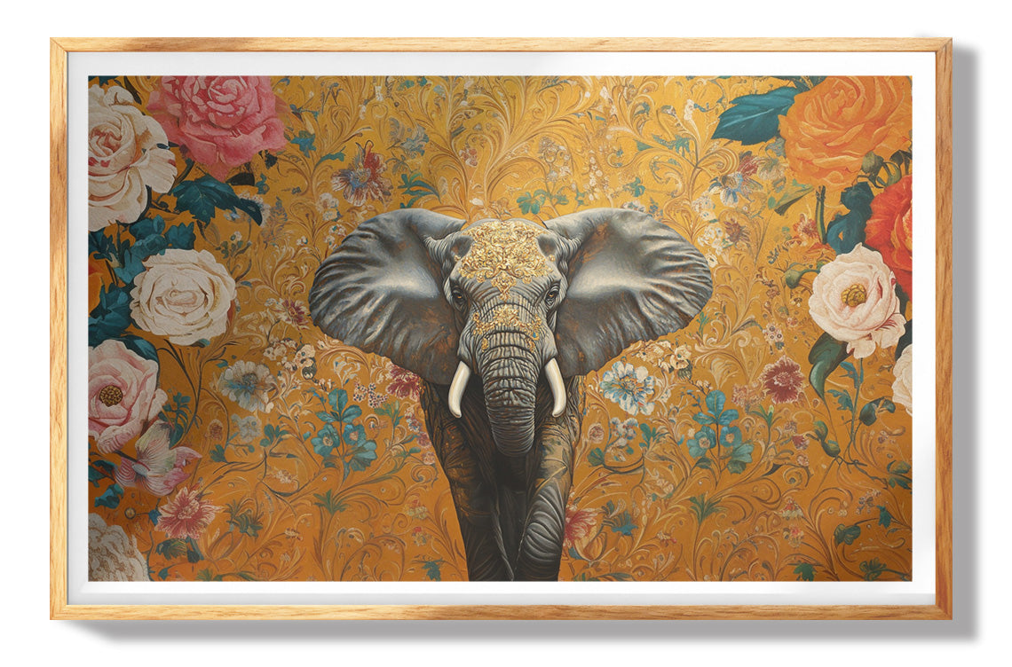 Elephant Gold Floral Black African American canvas print view 73