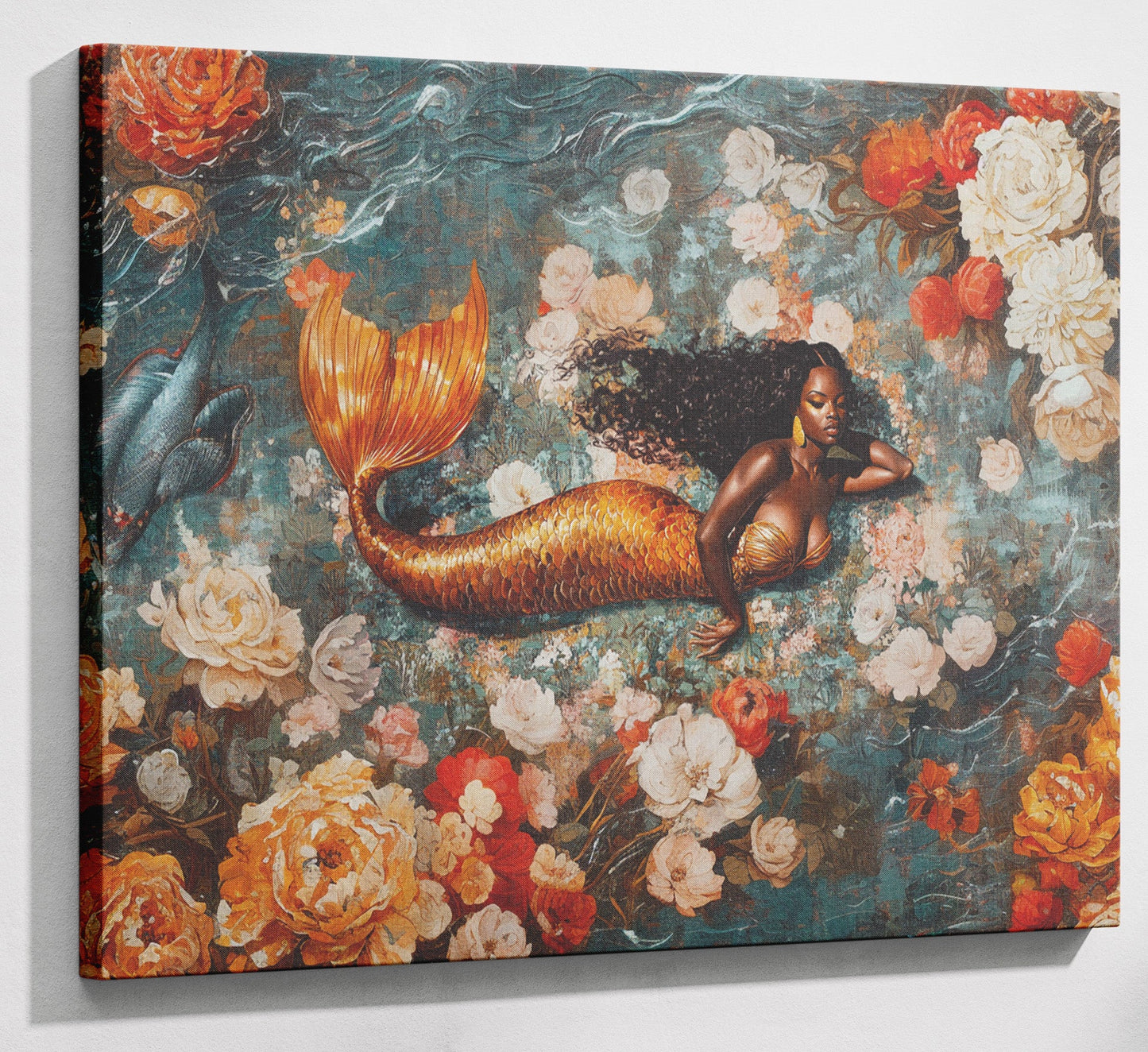 Black Mermaid Rose Garden African American canvas print canvas print with visible wall art format
