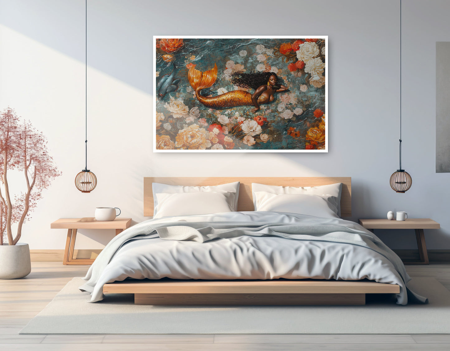 Black Mermaid Rose Garden African American canvas print artwork view