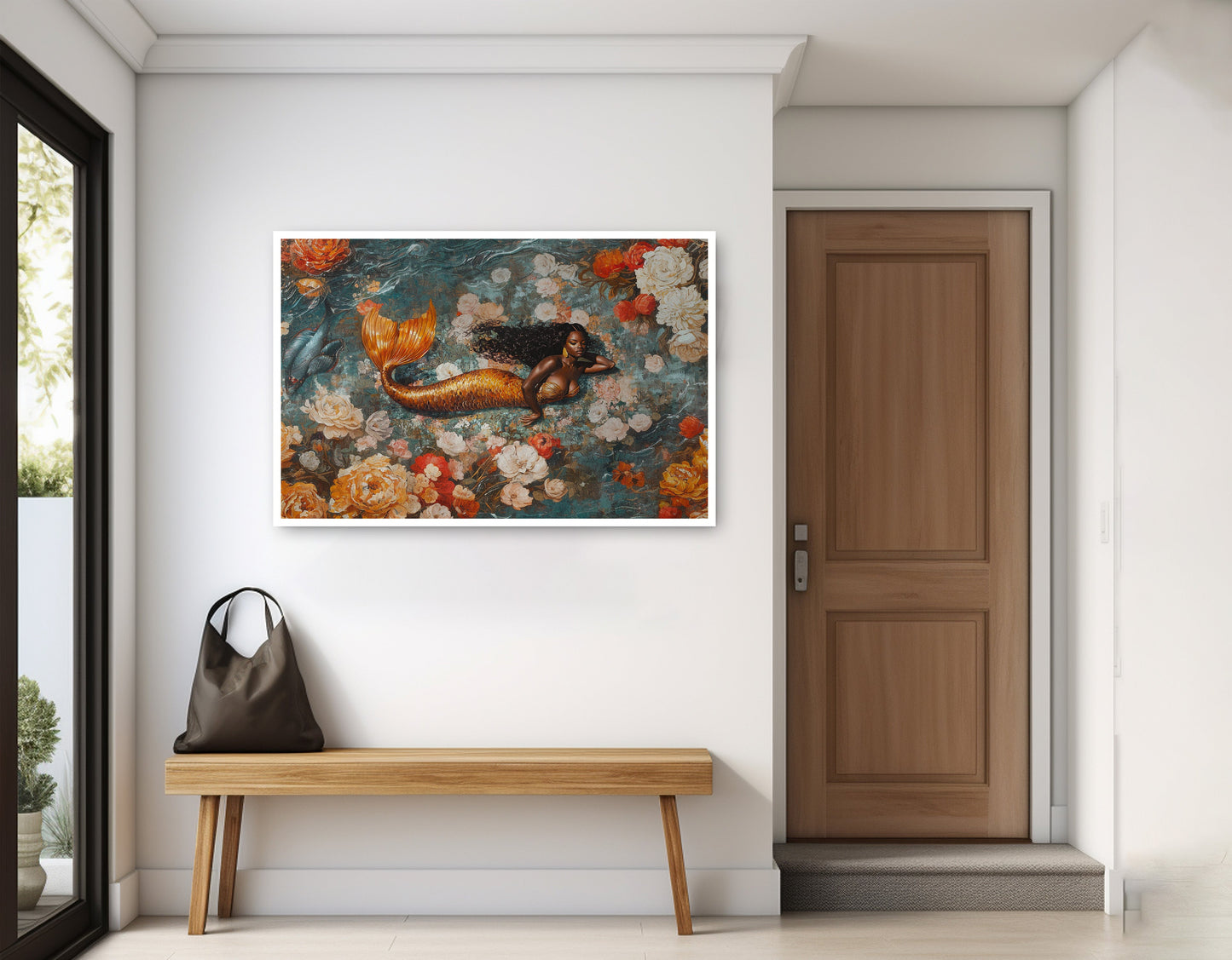 Black Mermaid Rose Garden African American canvas print home decor view