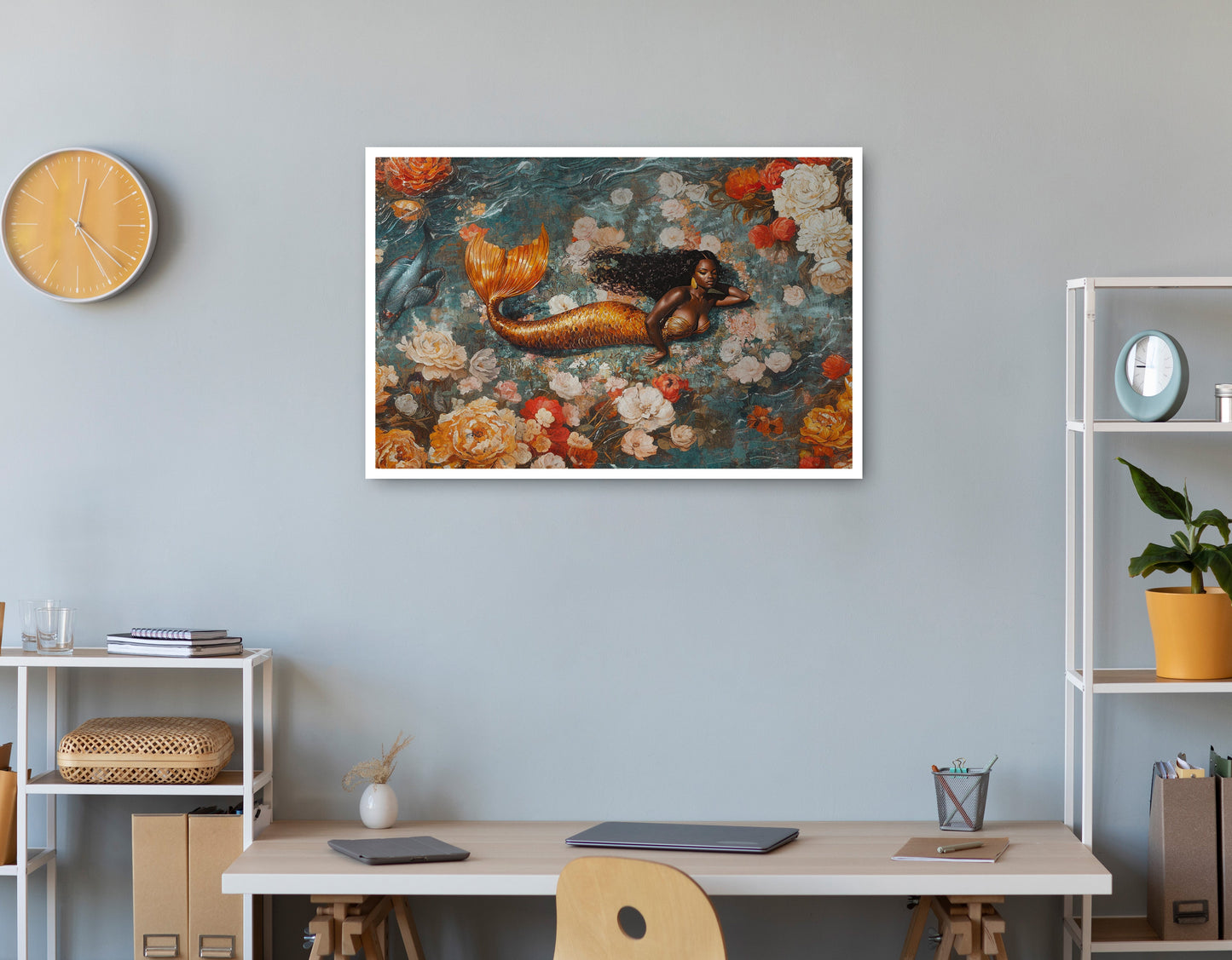 Black Mermaid Rose Garden African American canvas print print view