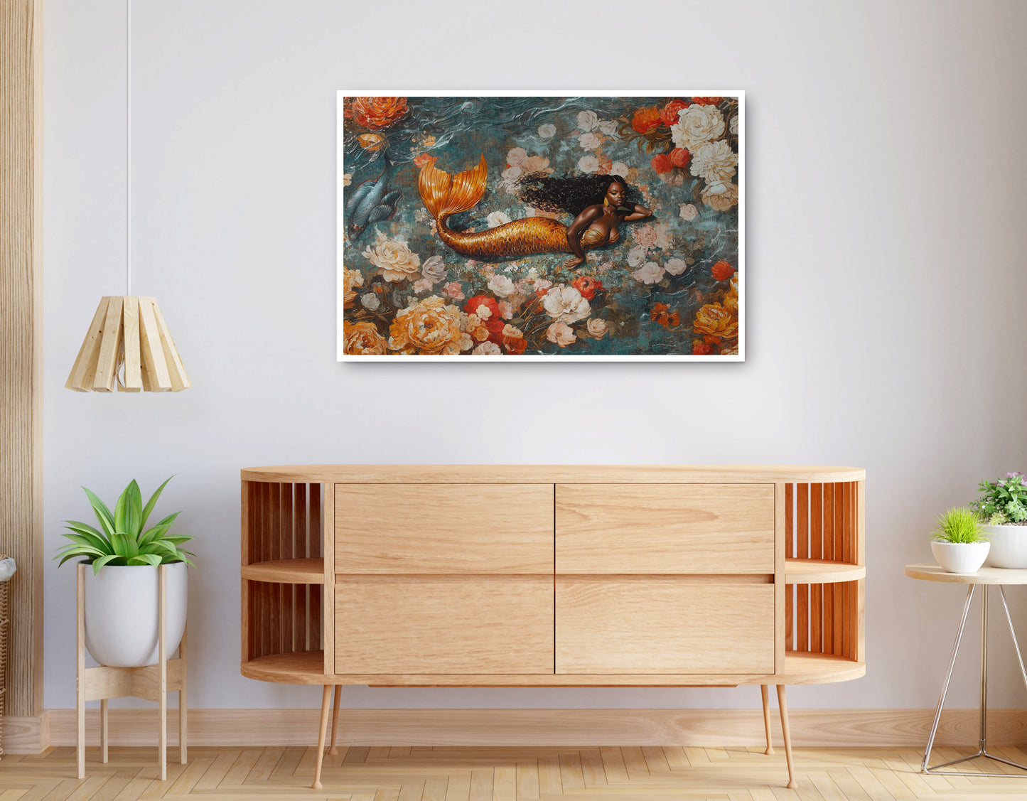 Alternate view of Black Mermaid Rose Garden African American canvas print