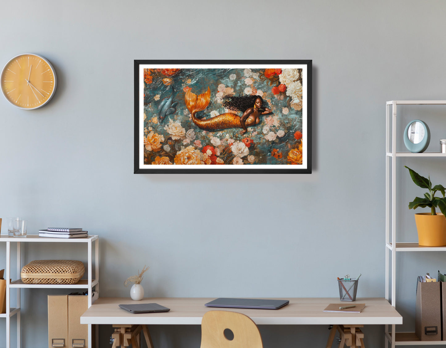 Black Mermaid Rose Garden African American canvas print view 72