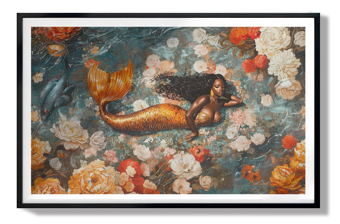 Black Mermaid Rose Garden African American canvas print view 67