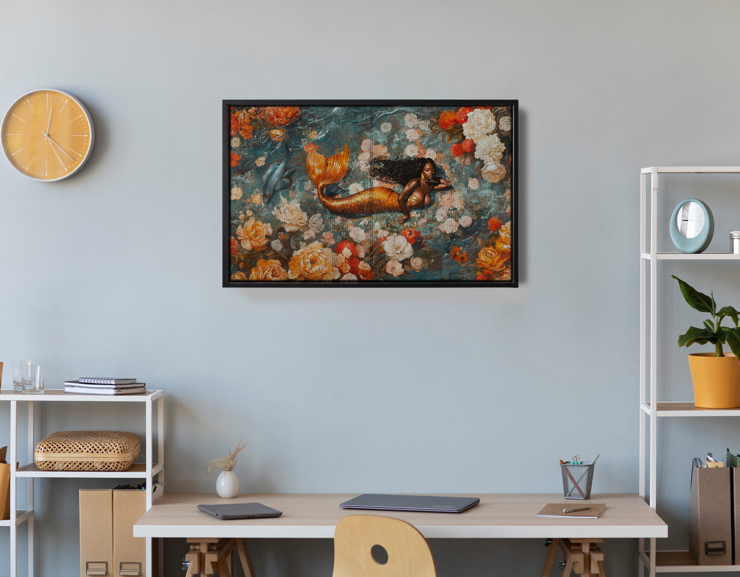 Black Mermaid Rose Garden African American canvas print view 30