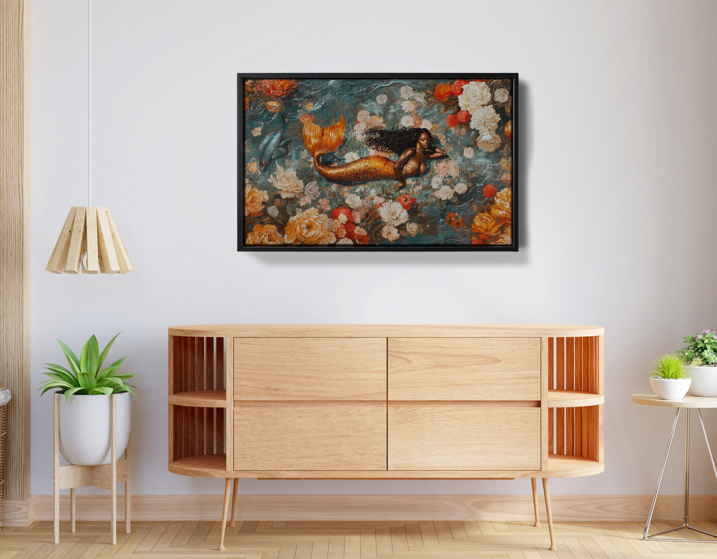 Black Mermaid Rose Garden African American canvas print view 26