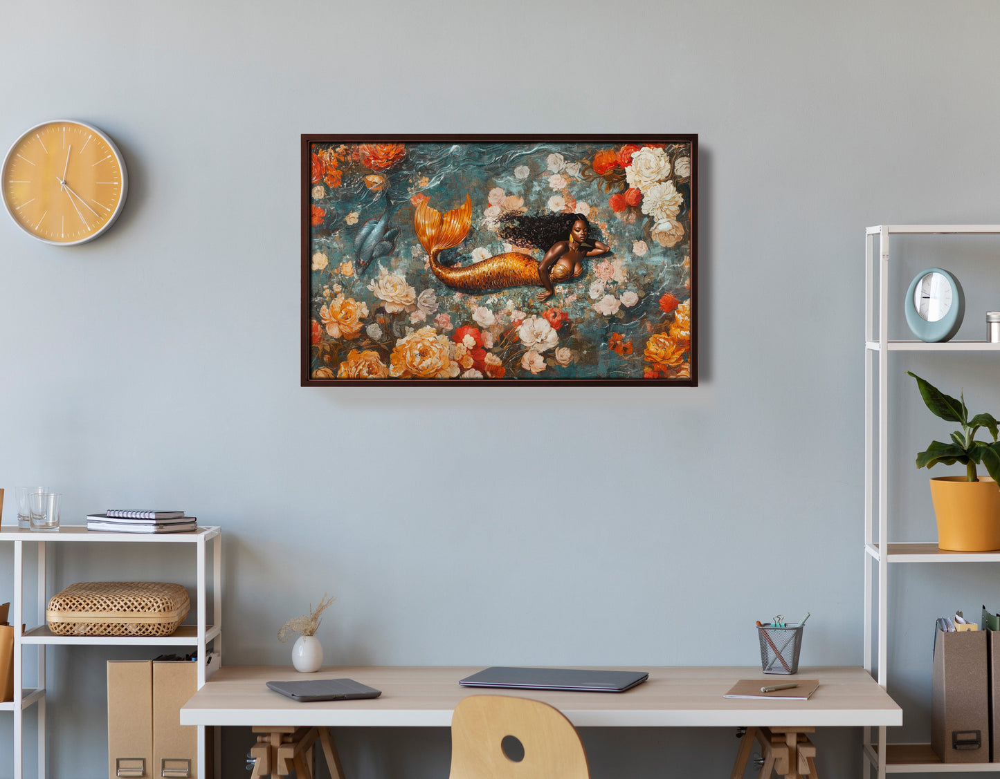 Black Mermaid Rose Garden African American canvas print view 36