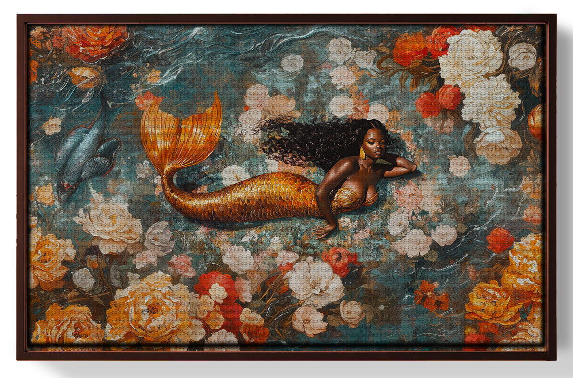 Black Mermaid Rose Garden African American canvas print view 31