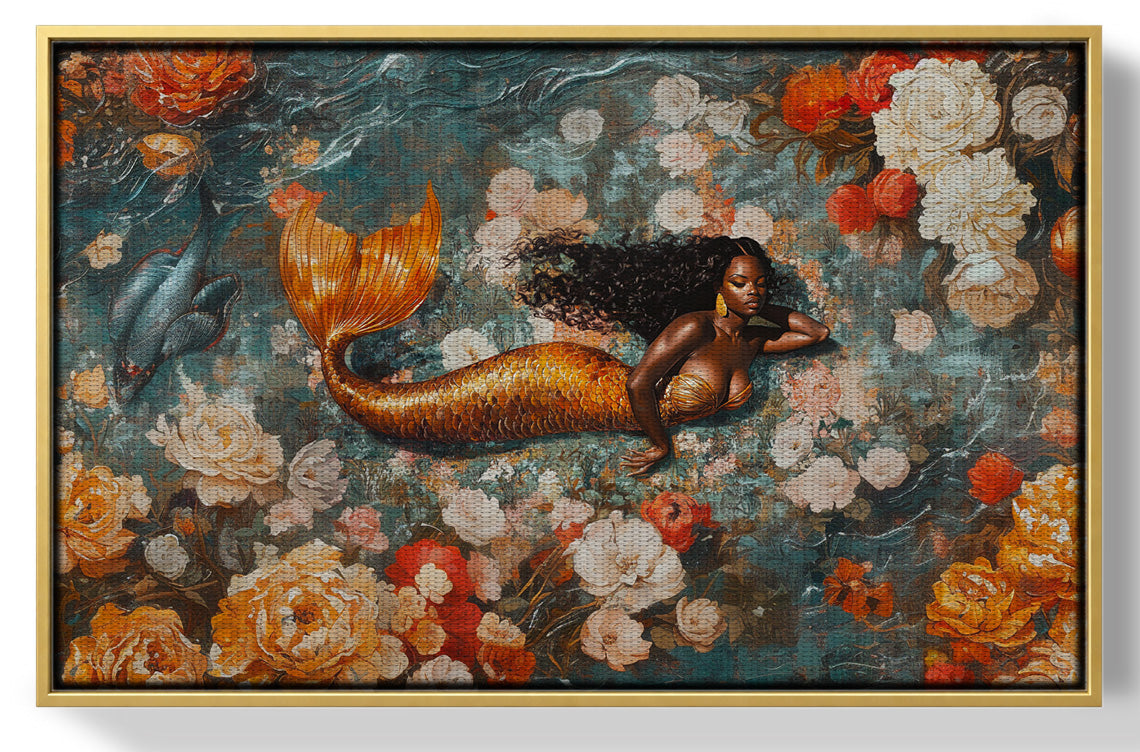 Black Mermaid Rose Garden African American canvas print view 37