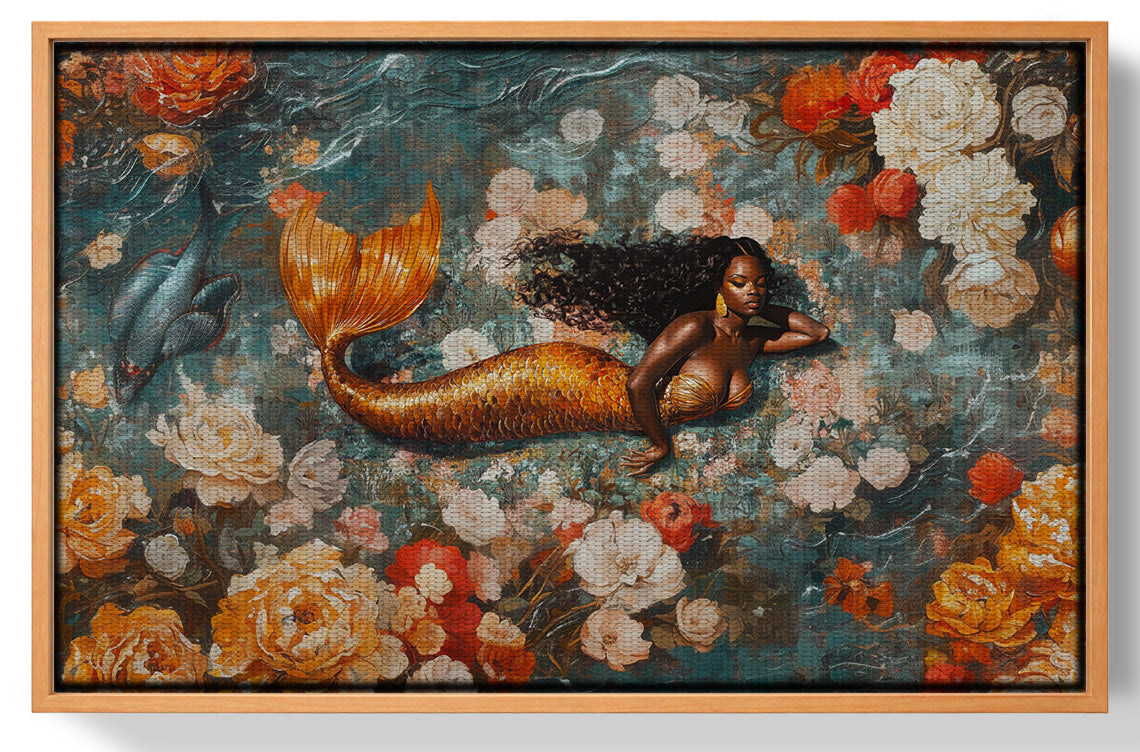 Black Mermaid Rose Garden African American canvas print view 43