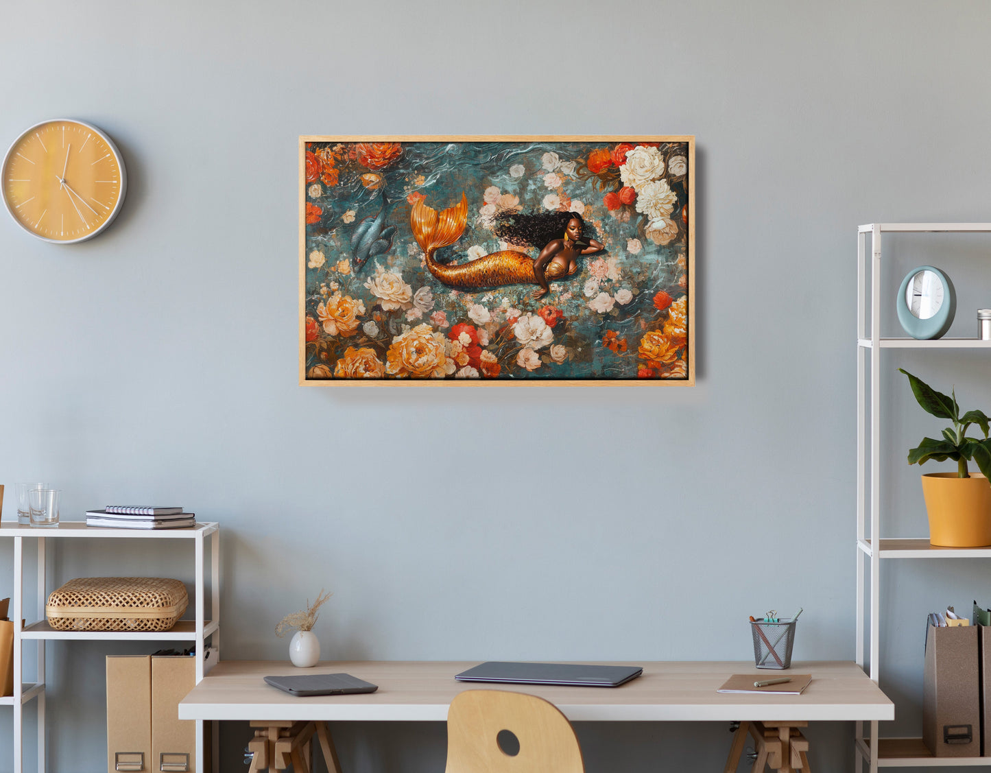 Black Mermaid Rose Garden African American canvas print view 54