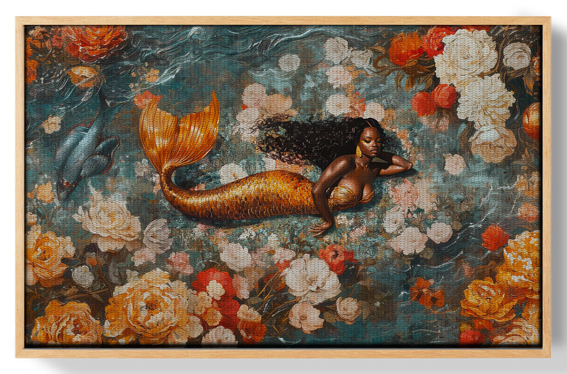 Black Mermaid Rose Garden African American canvas print view 49