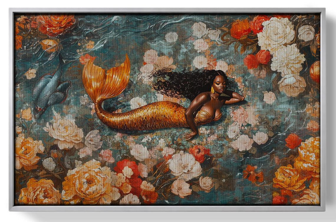 Black Mermaid Rose Garden African American canvas print view 55