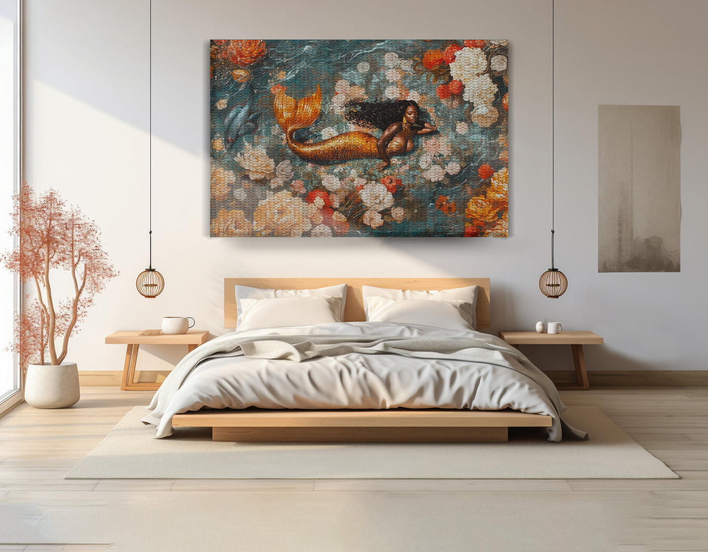 Black Mermaid Rose Garden African American canvas print view 15