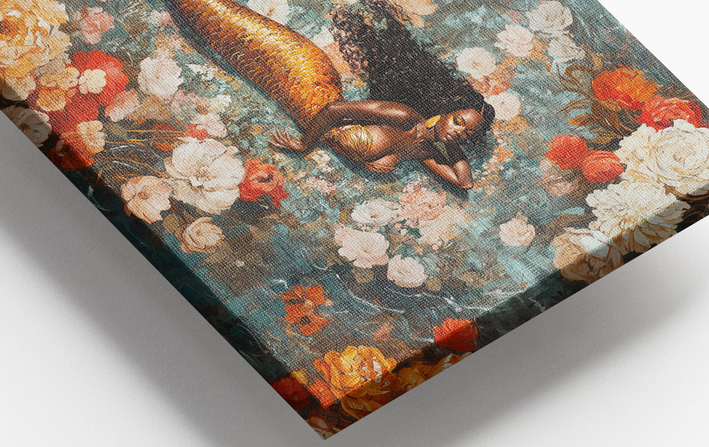 Black Mermaid Rose Garden African American canvas print view 16