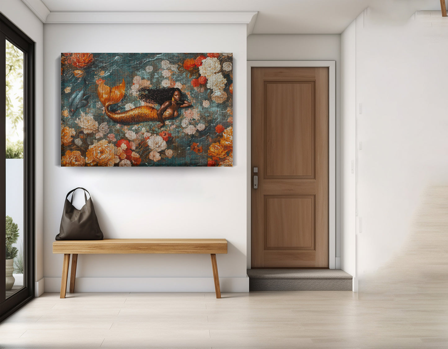 Black Mermaid Rose Garden African American canvas print view 17
