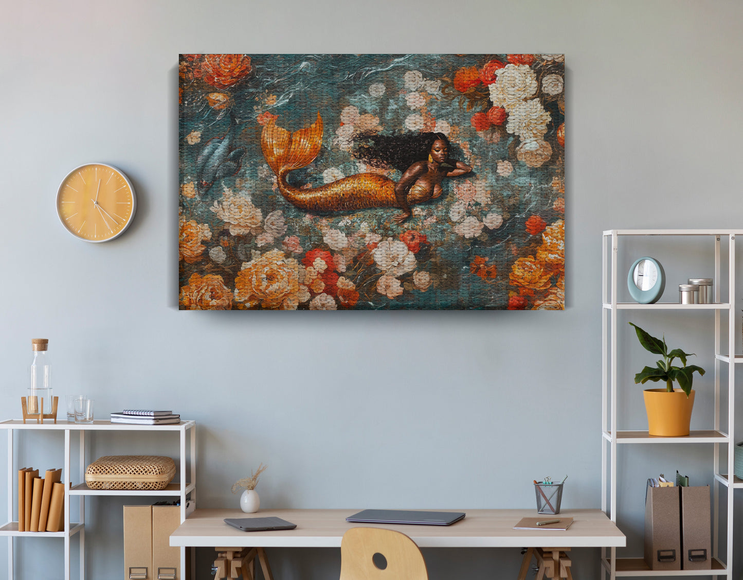 Black Mermaid Rose Garden African American canvas print view 18
